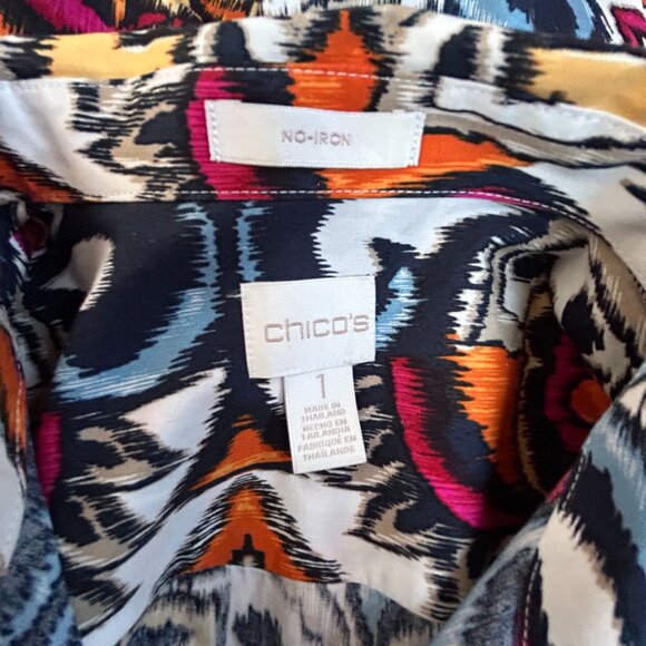 Chico's Womens No-Iron 100% Cotton Paisley Button-Up Shirt Top Size 1 Multicolor - Picture 3 of 8